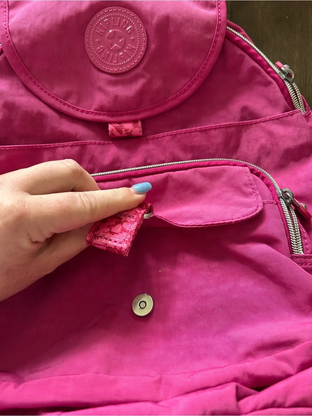 Kipling queenie pink nylon backpack travel with silver hardware